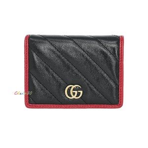 Gucci GG Marmont Diagonal Matelassé Leather Card Case Wallet